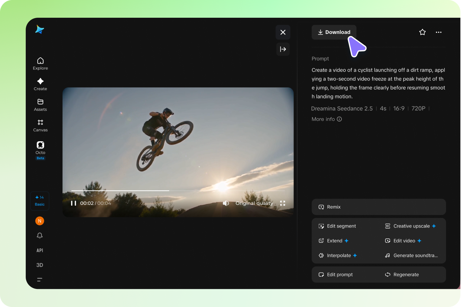 export your freeze frame video clip