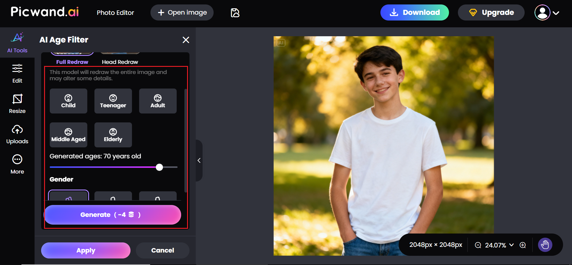 Select your age filter