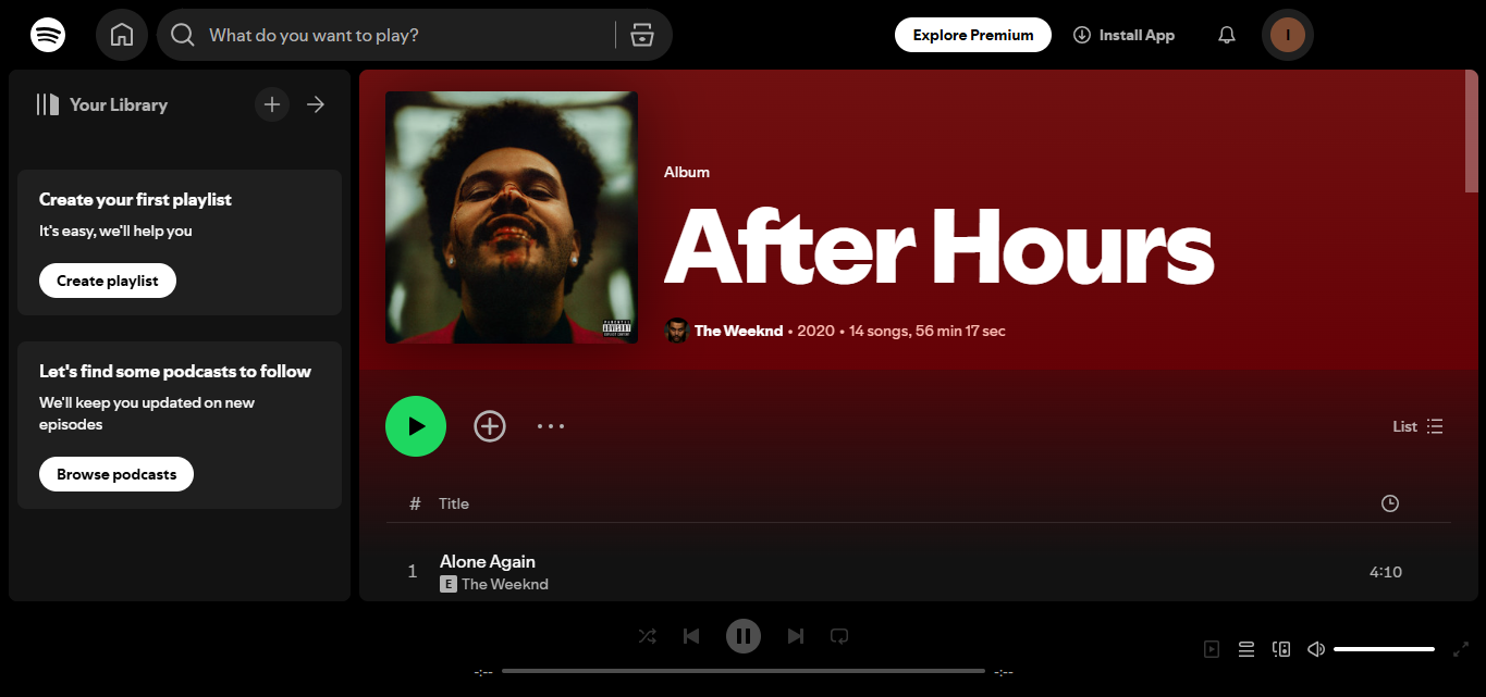 After Hours de The Weeknd - l'un des albums les plus diffusés sur Spotify