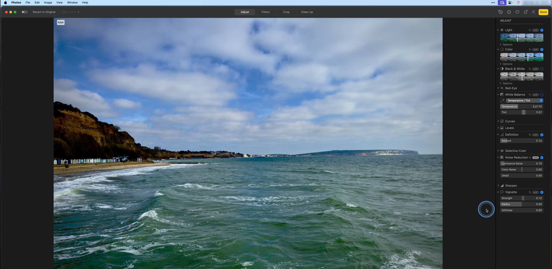 ממשק עריכת Apple Photos