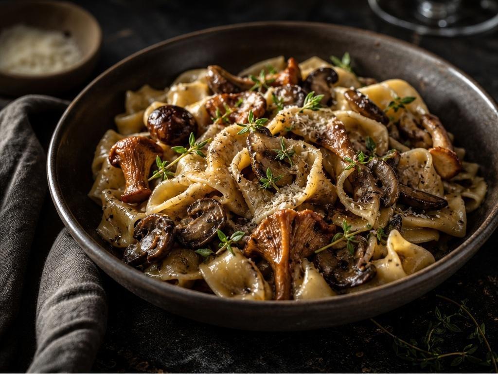 Banana Prompts for AI Image Creation prompt example 5 - Dramatic mushroom pasta