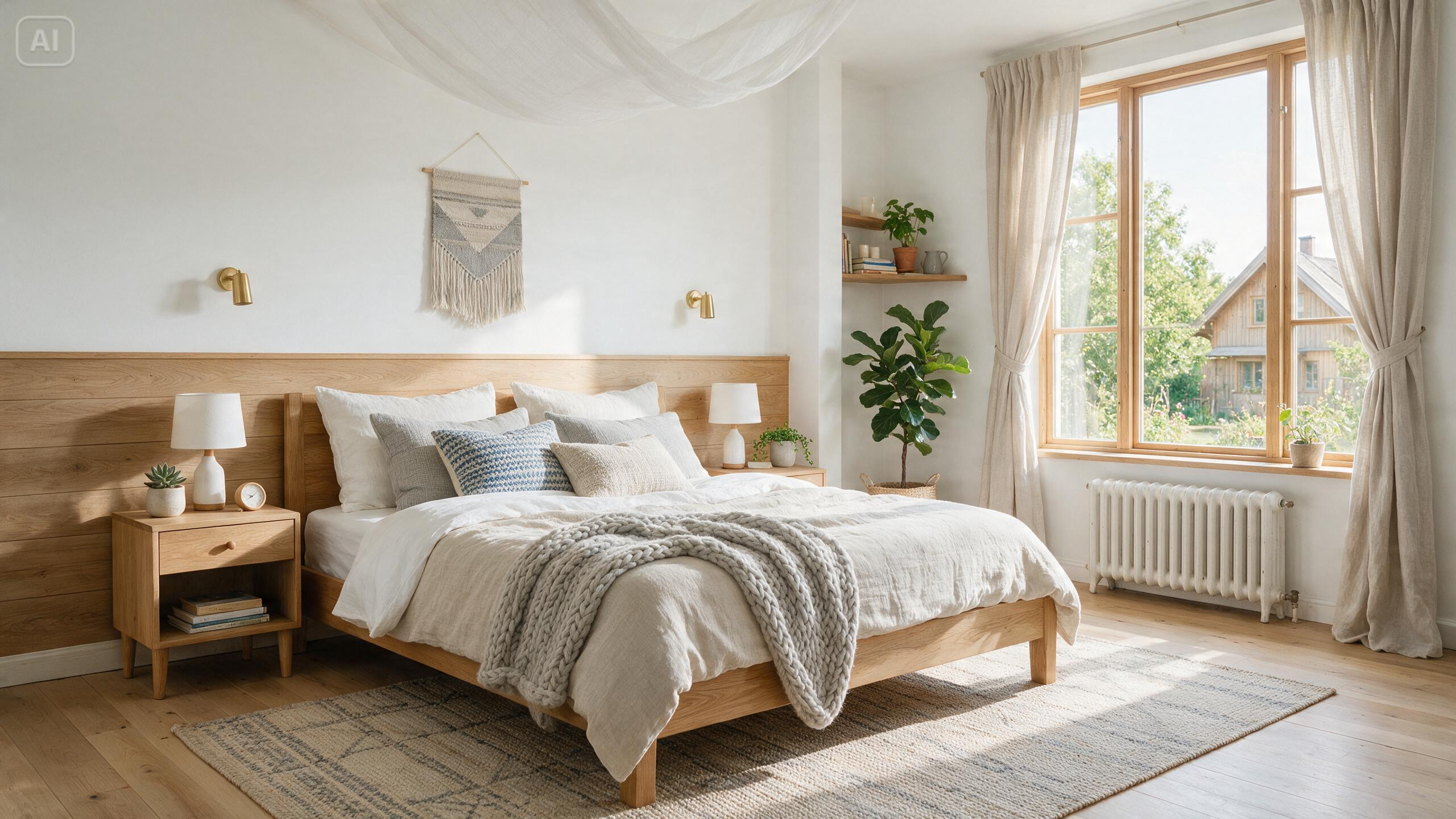 Nhắc nhở cho một phòng ngủ Scandinavia sáng sủa