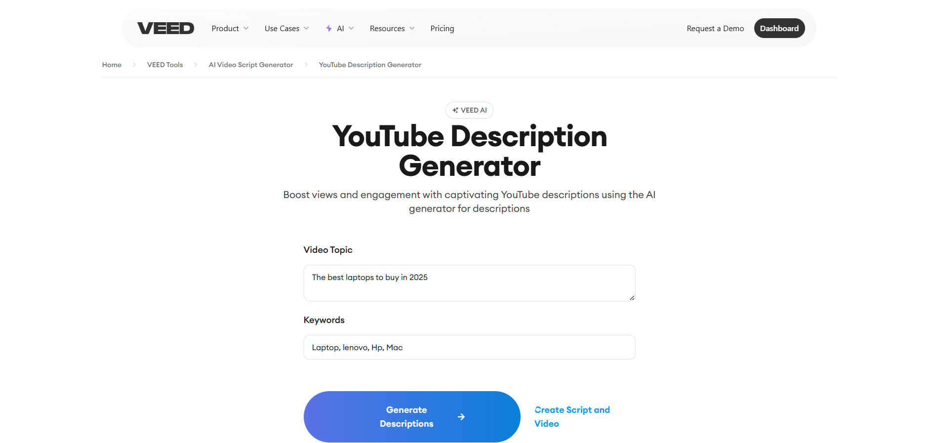 Interfaccia VEED.IO