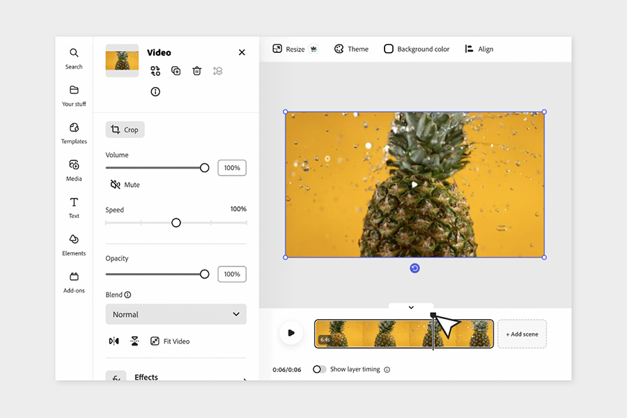 Interfaz de Adobe: otra herramienta para crear videos de marketing en línea.