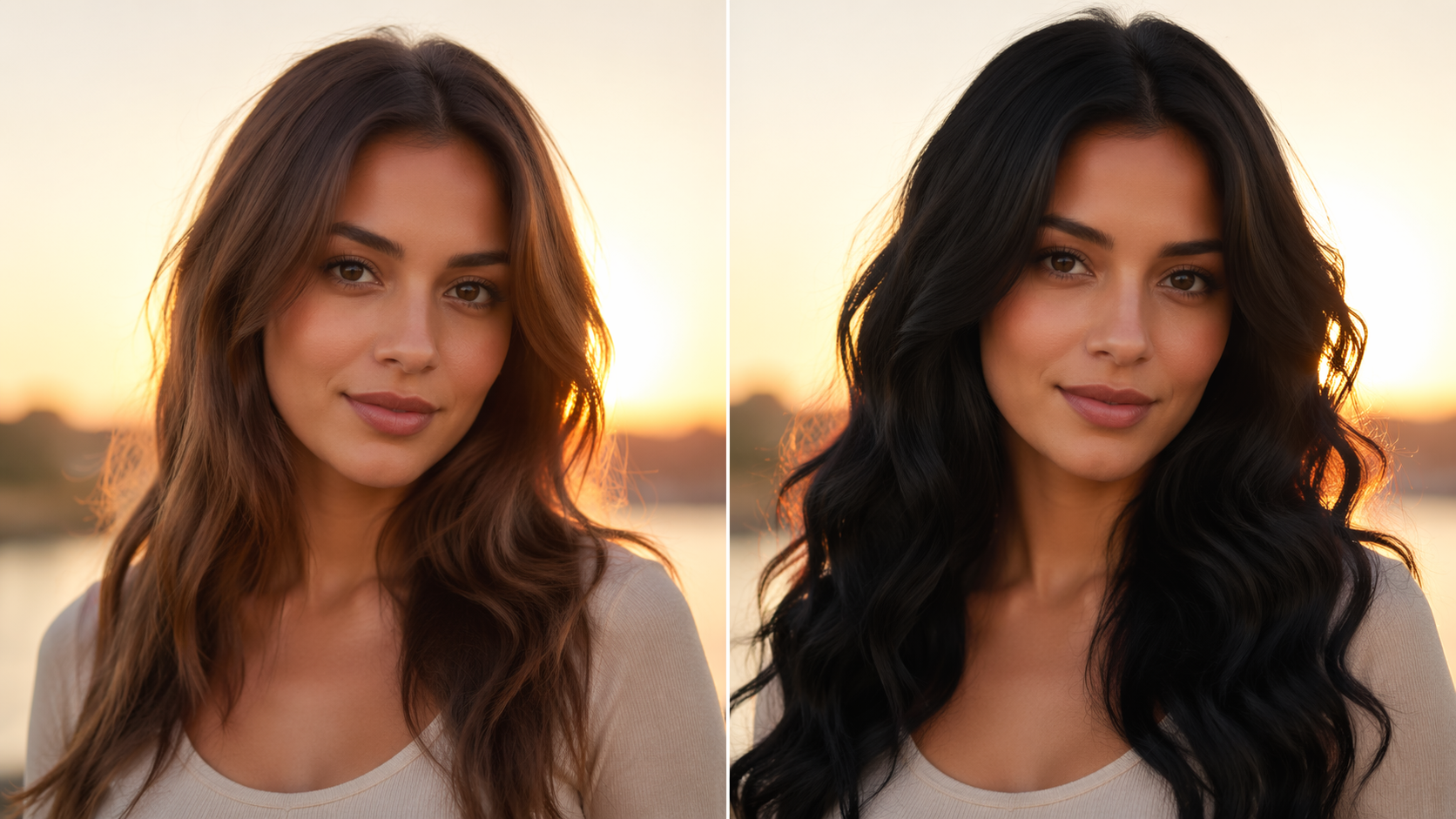 Dreamina black hair filter prompt example 4: Wavy Black Hair Glow