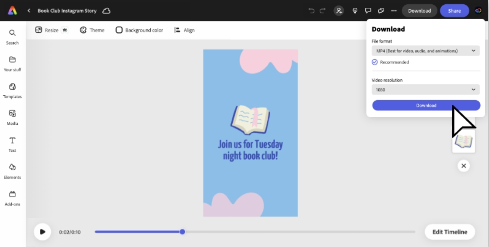Dostosowywanie multimediów w edytorze wideo Adobe Express