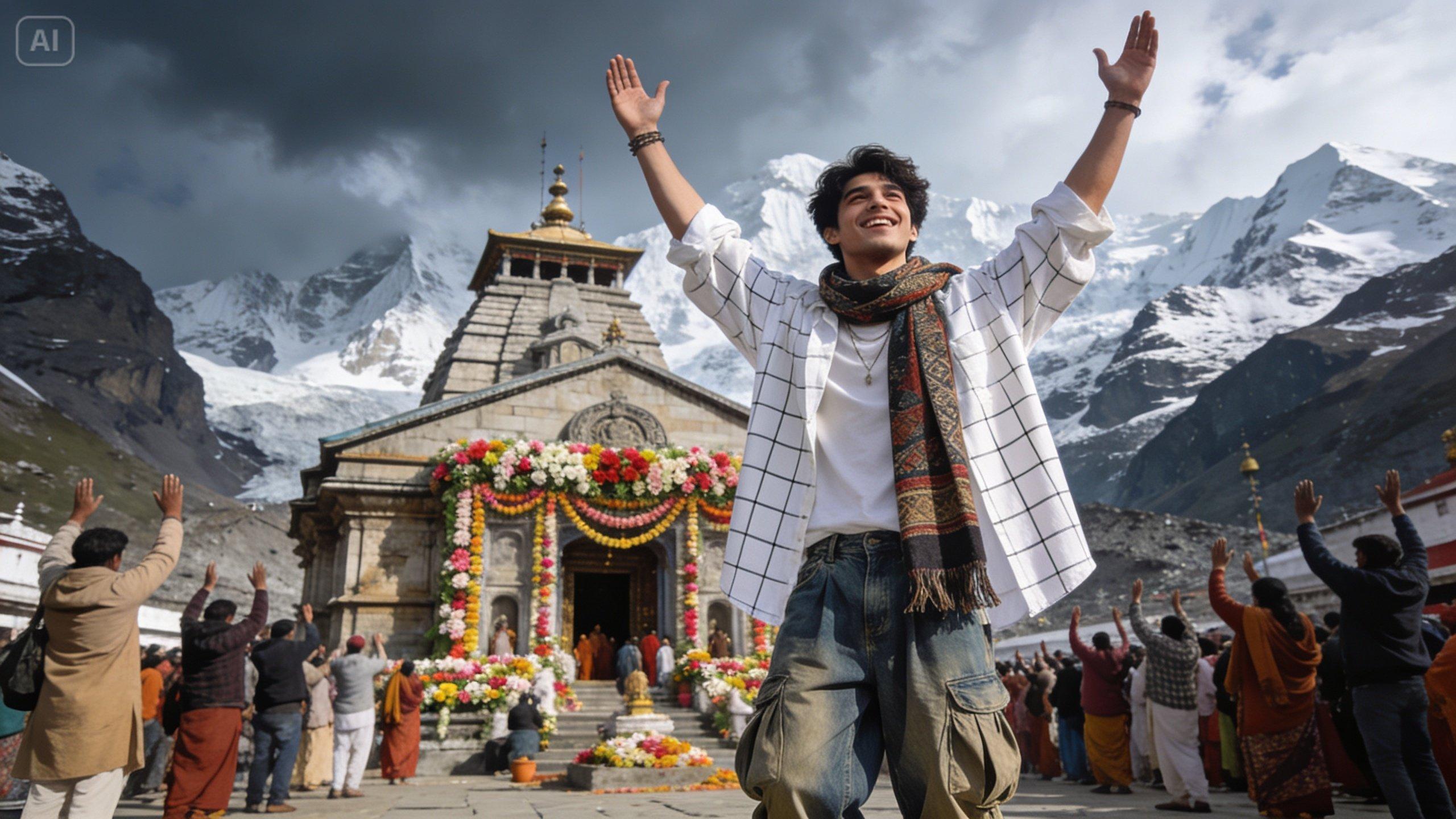 Exemple rapide : affiche de comparaison "Meilleur moment pour visiter le temple de Kedarnath" avec foule et bars météorologiques.