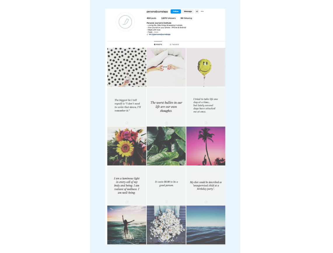 Lignes horizontales - une mise en page efficace du profil d'entreprise Instagram