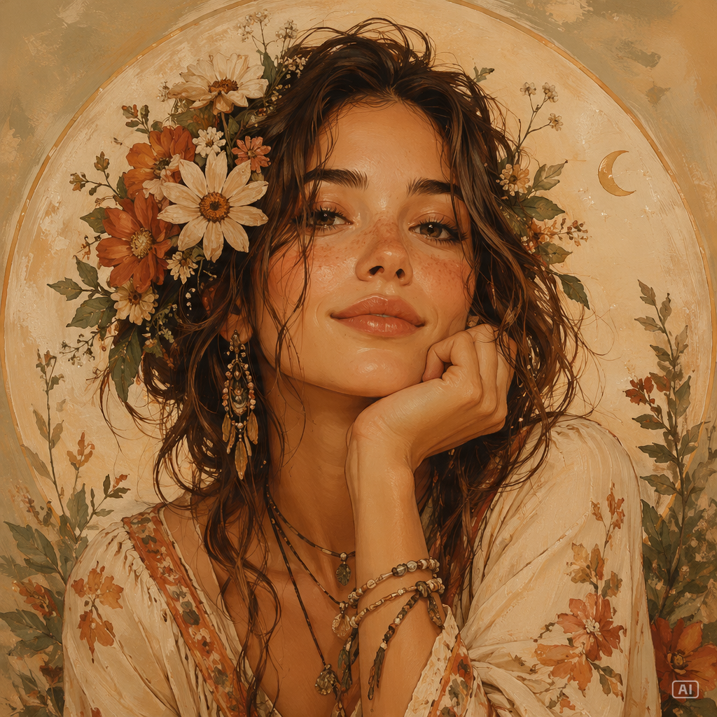 Boho aesthetic cartoon girl profile picture generated by Pippit