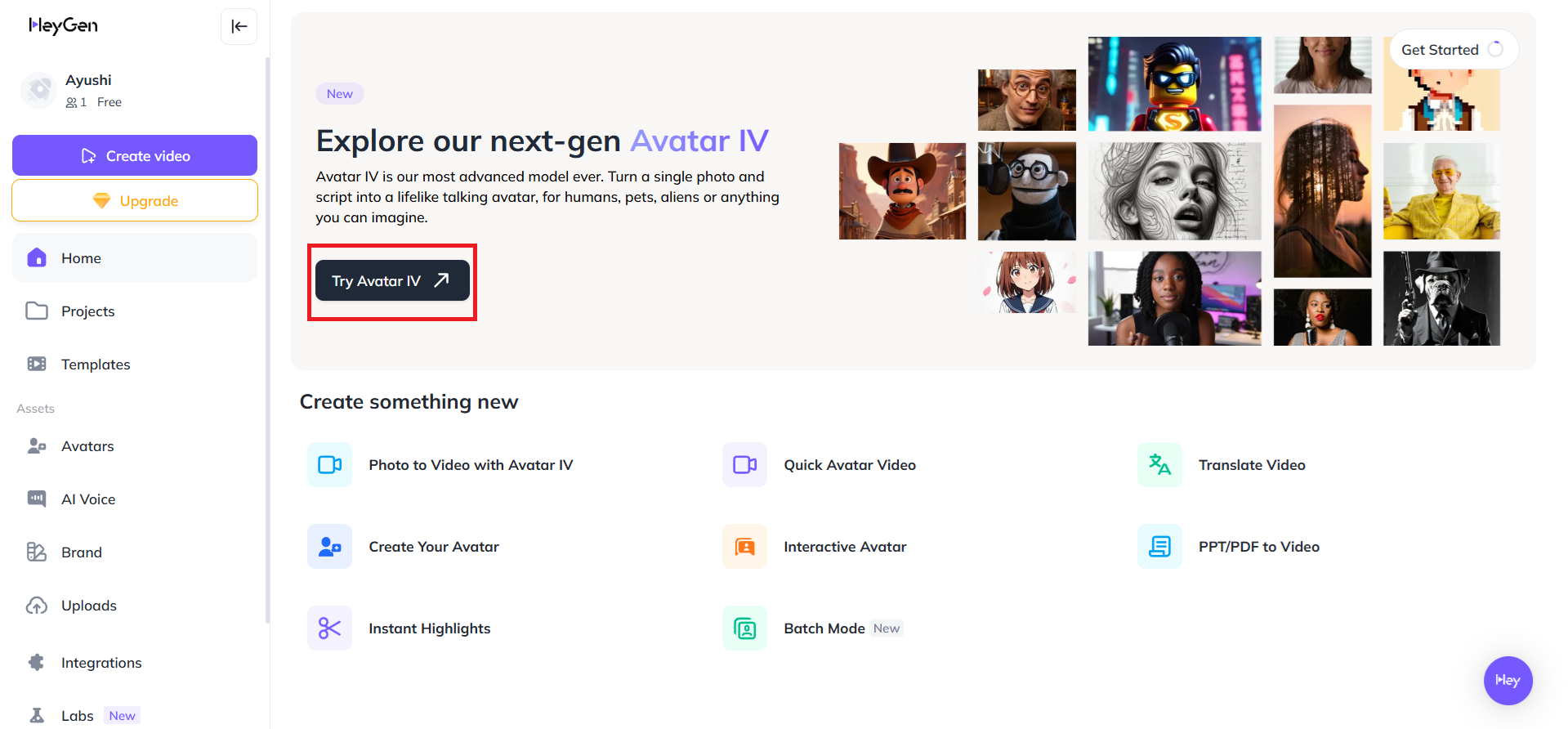 Klicken Sie auf Avatar IV, um zu beginnen