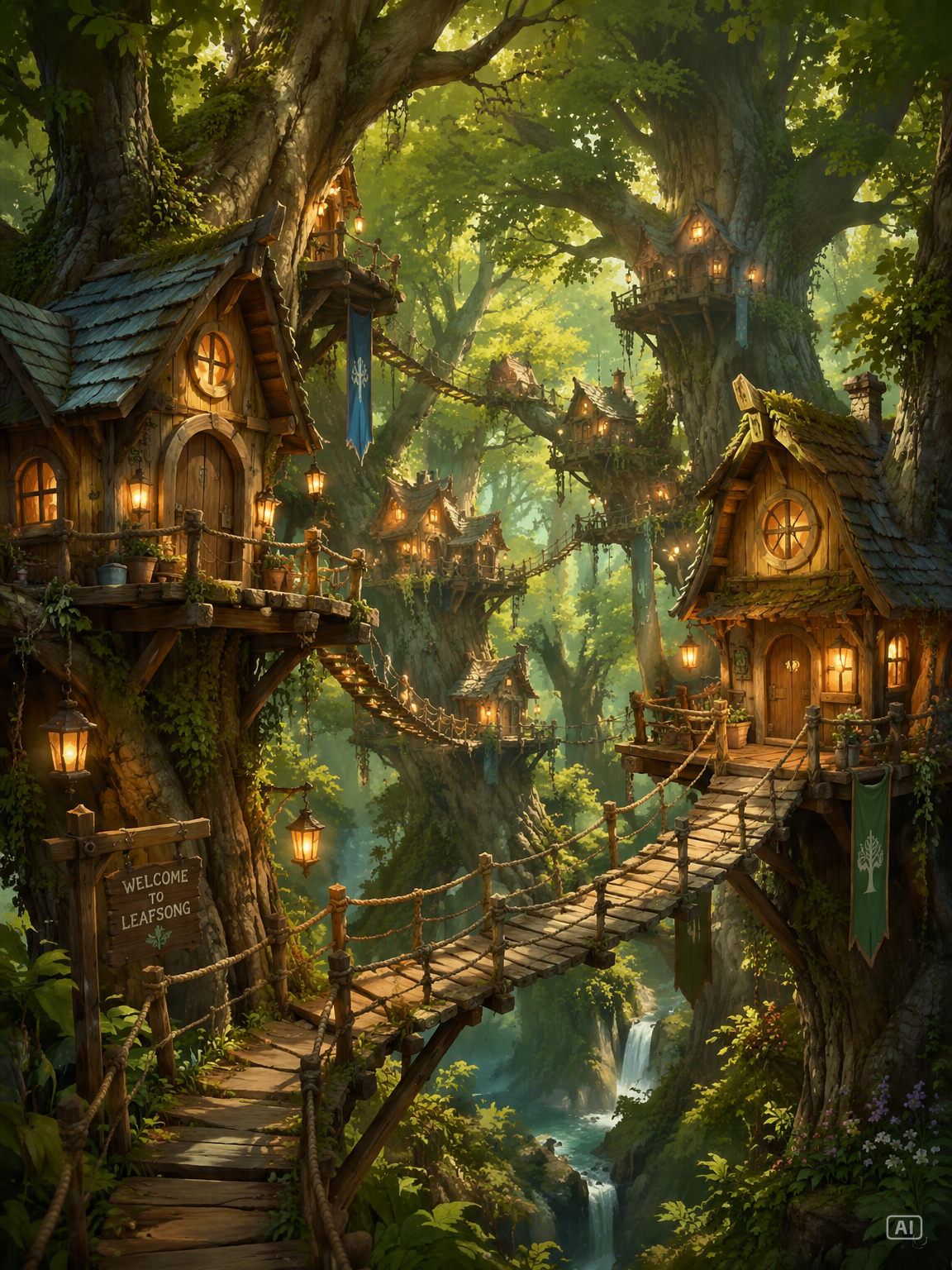 Treehouse village anime landscape prompt generated by Pippit