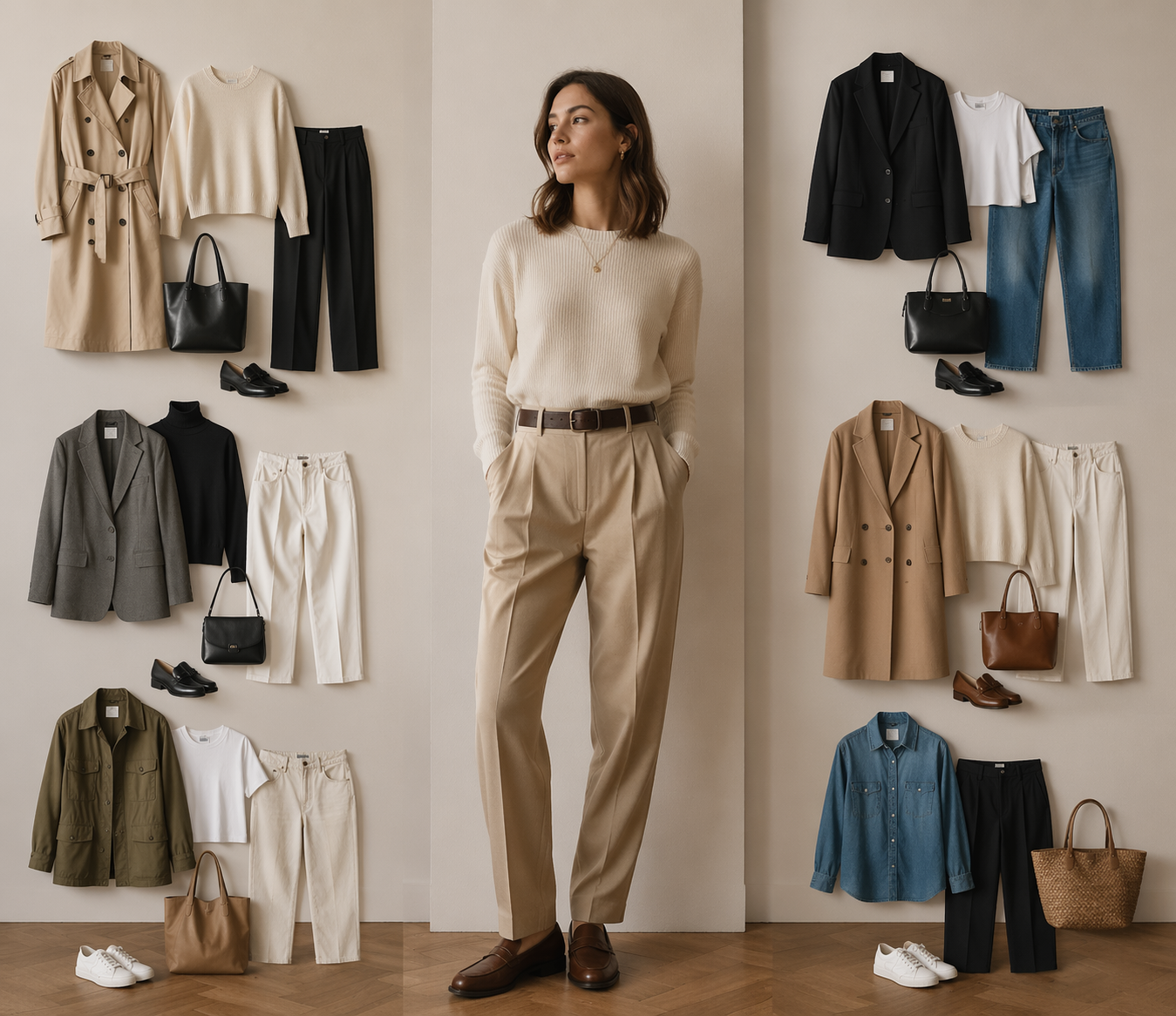 Dreamina AI Umkleidekabine Prompt Beispiel 6: geschichtete saisonale Outfit try-on