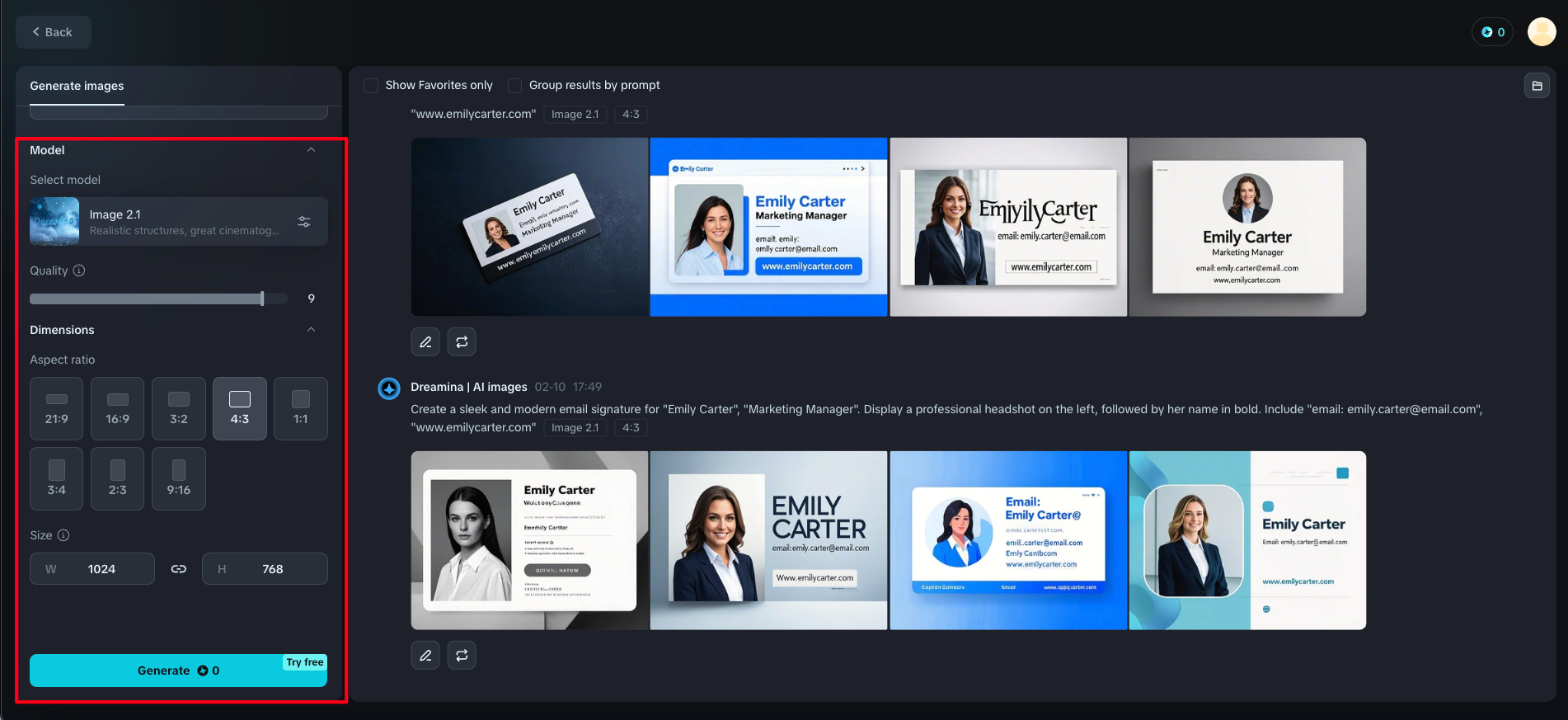 Online mail signature generator