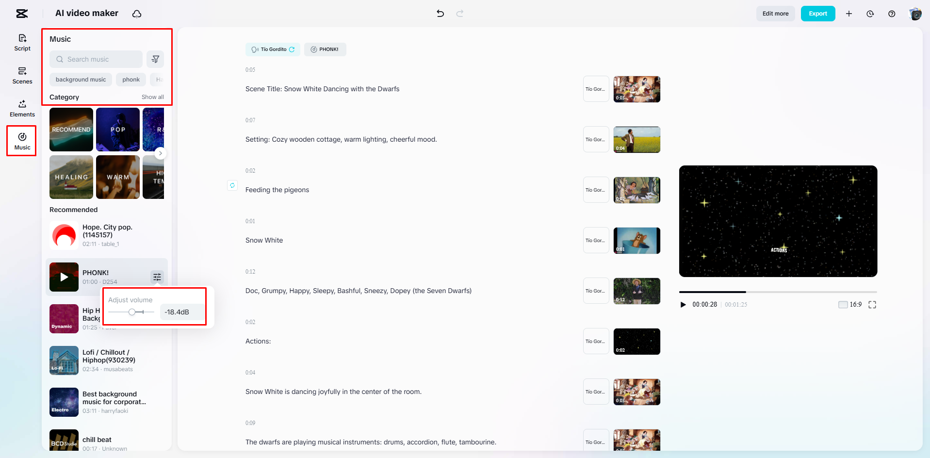 Adding music to a video with CapCut Web