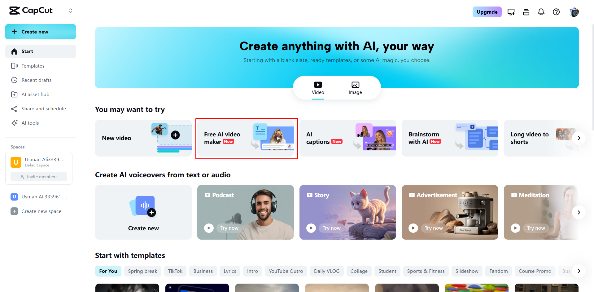 Accediendo al creador de videos con IA en CapCut Web