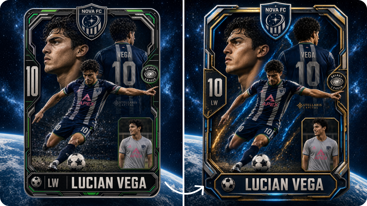 Football trading card template editor