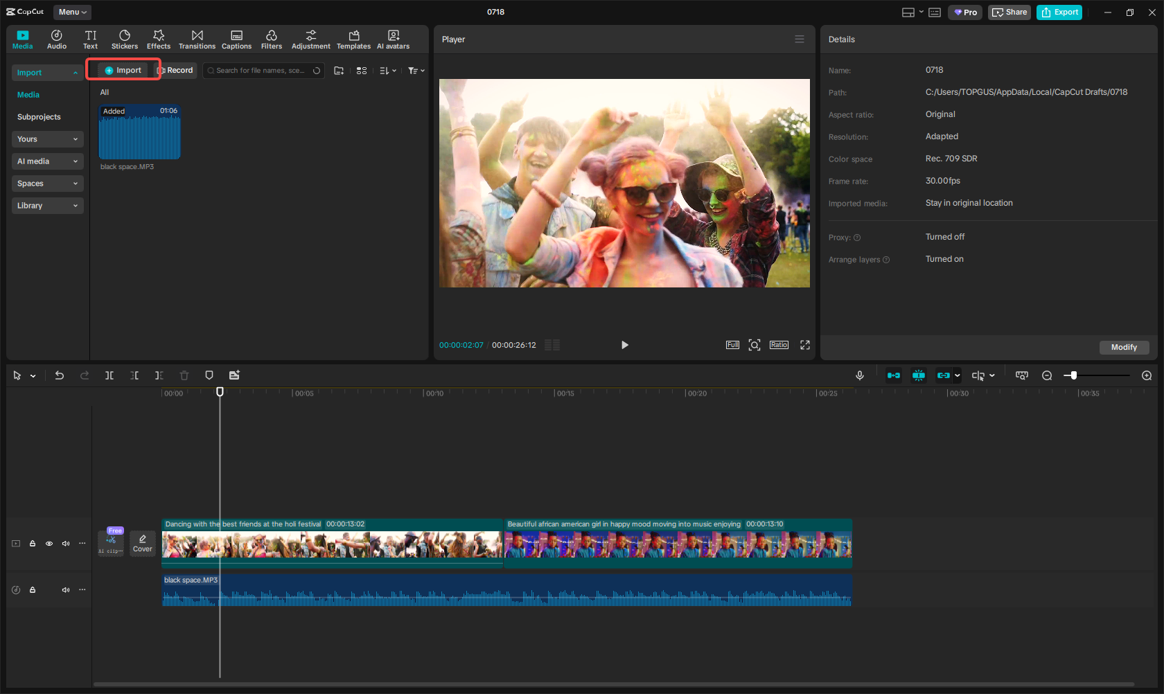 Video en audio importeren in CapCut