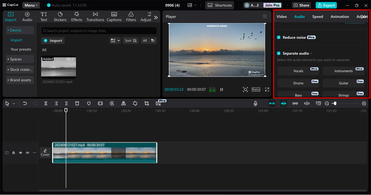 Verwendung der Profi-Bearbeitungsfunktionen im CapCut-Desktop-Videoeditor