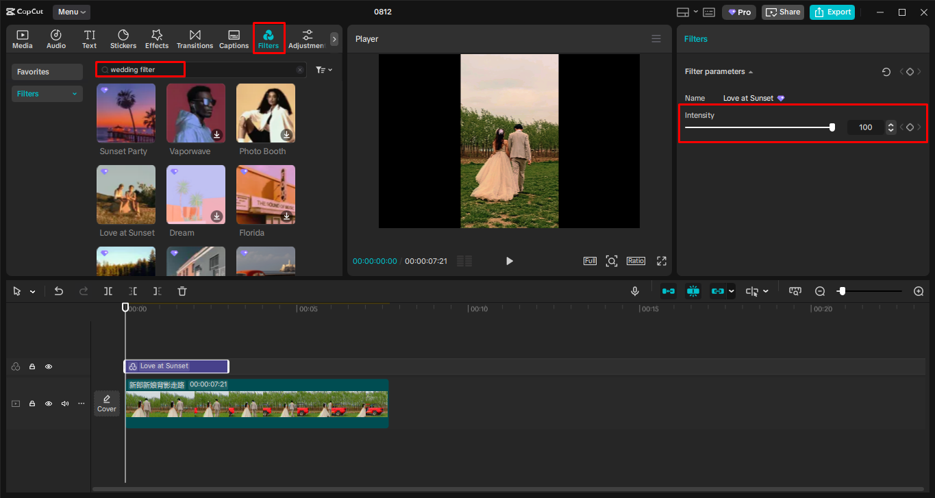 Application du filtre à l' CapCut éditeur vidéo de bureau