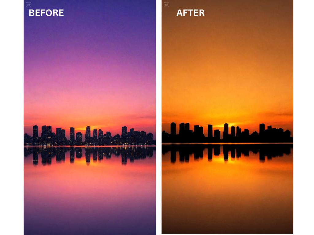 Prompt pour une ligne d'horizon de la ville au coucher du soleil