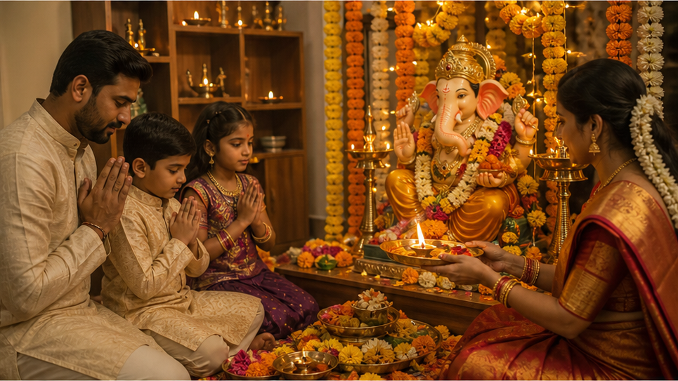 Anuncios de video de IA de Ganesha para Ganesh Chaturthi - Momento de Puja familiar