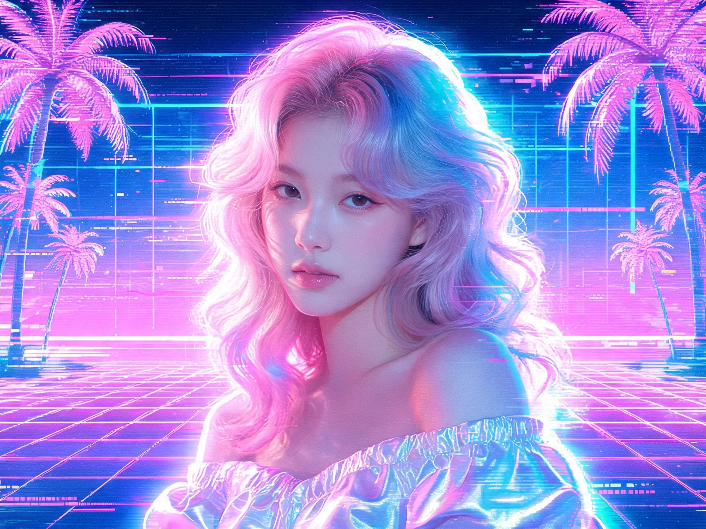Prompt for a retro portrait in the vaporwave aesthetic