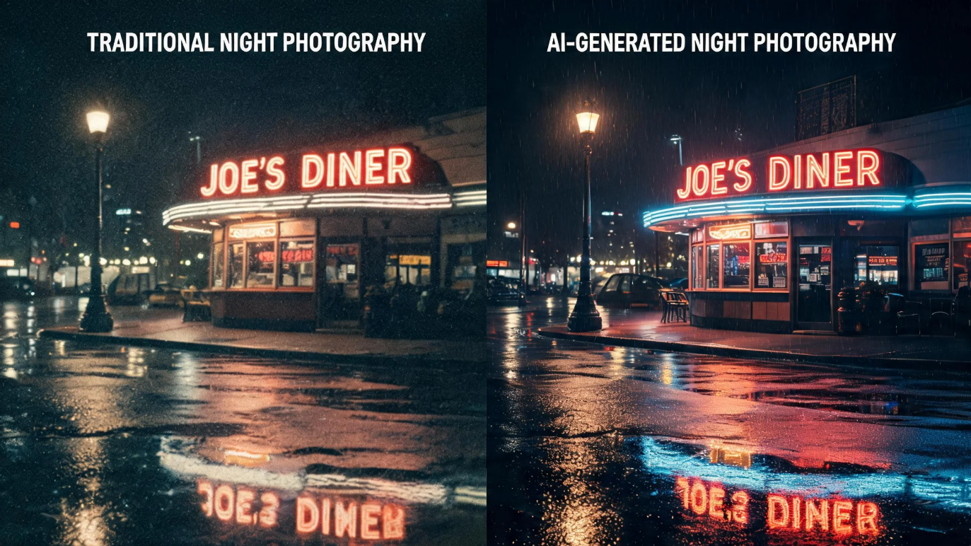 Tradycyjna fotografia nocna i fotografia nocna generowana przez sztuczną inteligencję