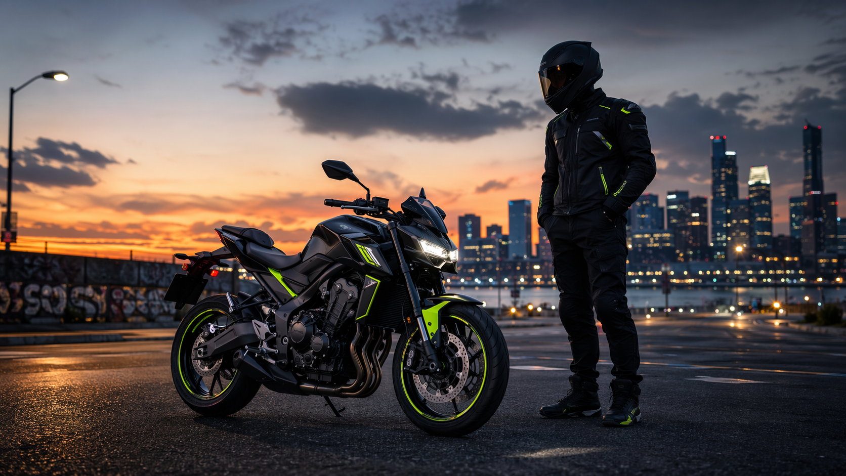 Dreamina Bajaj Pulsar NS200 Bike Prompts prompt example 1: Urban Sport Bike Hero