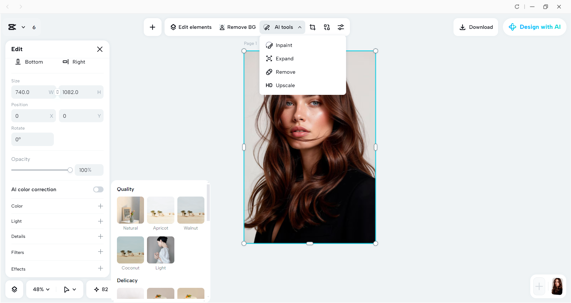 Interface of the CapCut desktop video editor - an easy to use and the best AI image upscaler