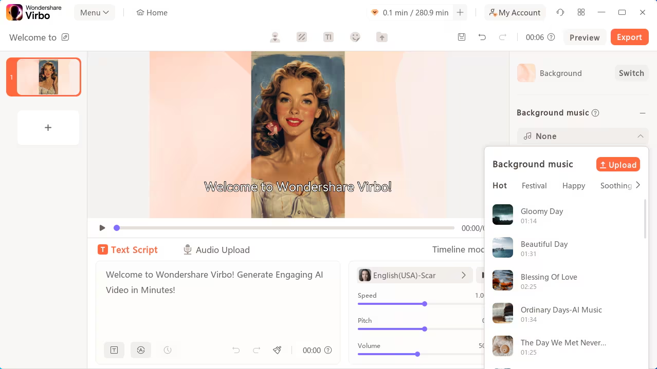 Interafce di Wondershare Vibro - uno strumento efficiente per fare foto parlanti online