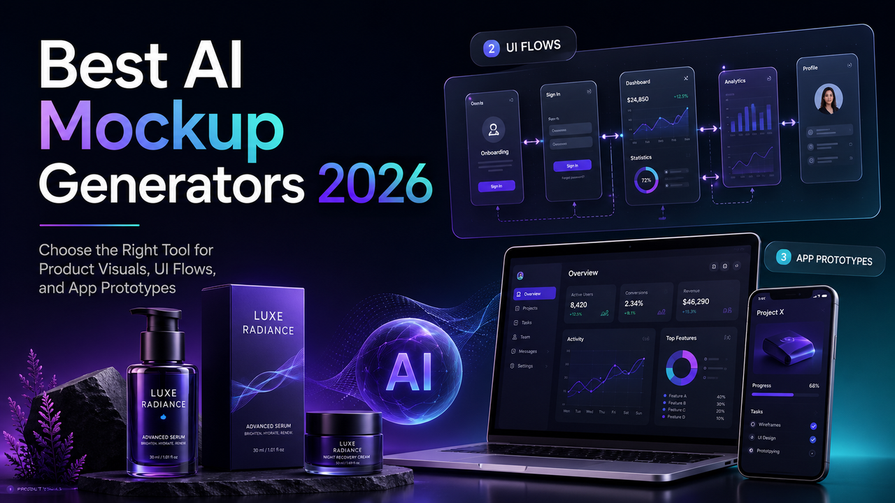 Los mejores generadores de maquetas de IA 2026: elija la herramienta adecuada para imágenes de productos, flujos de interfaz de usuario y prototipos de aplicaciones