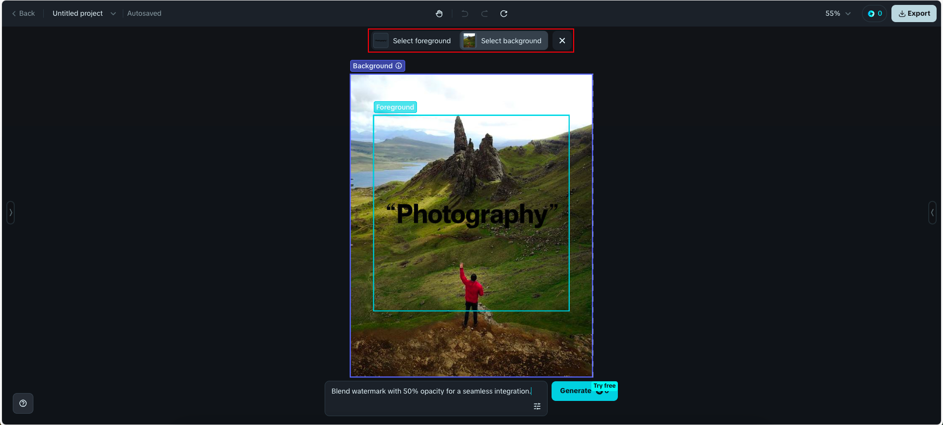 Utilisez la barre d'intensité et la boîte d'invite pour mélanger les images
