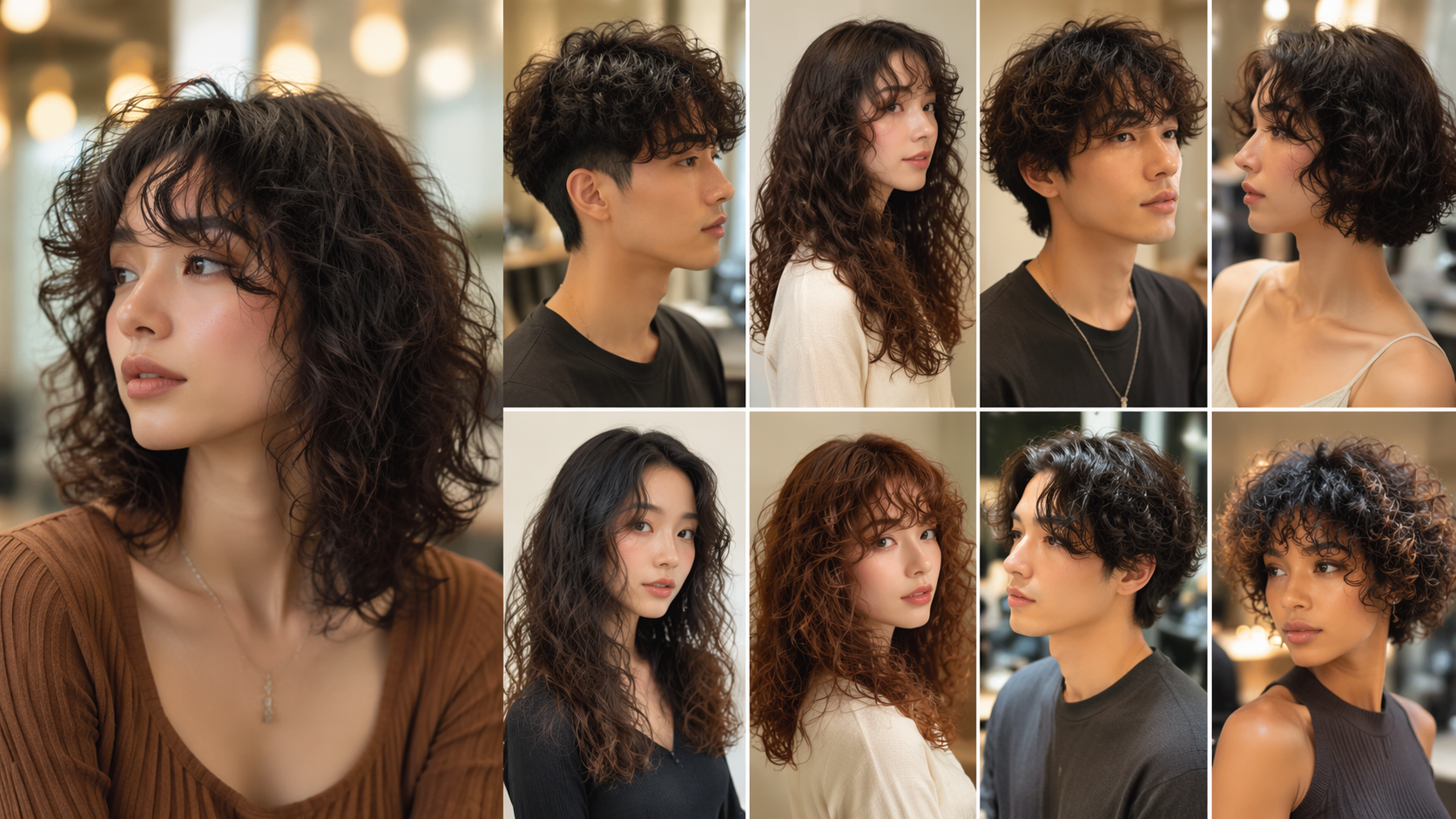 Dreamina perm filter prompt example 6: Curly Hairstyle Board