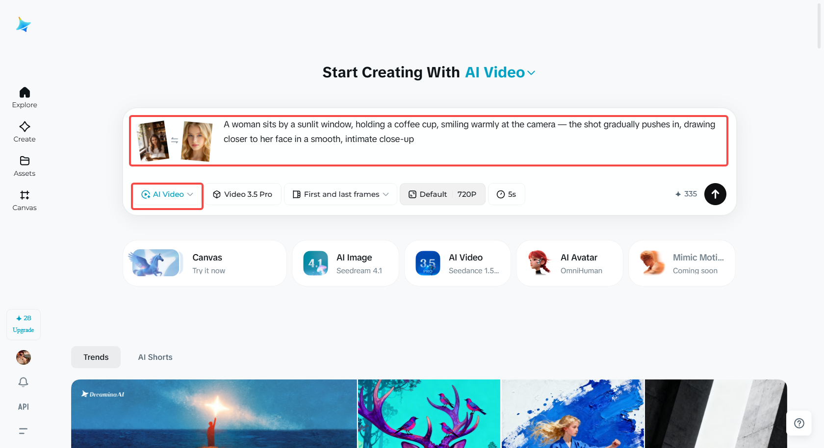 Write prompt, upload frames, and generate