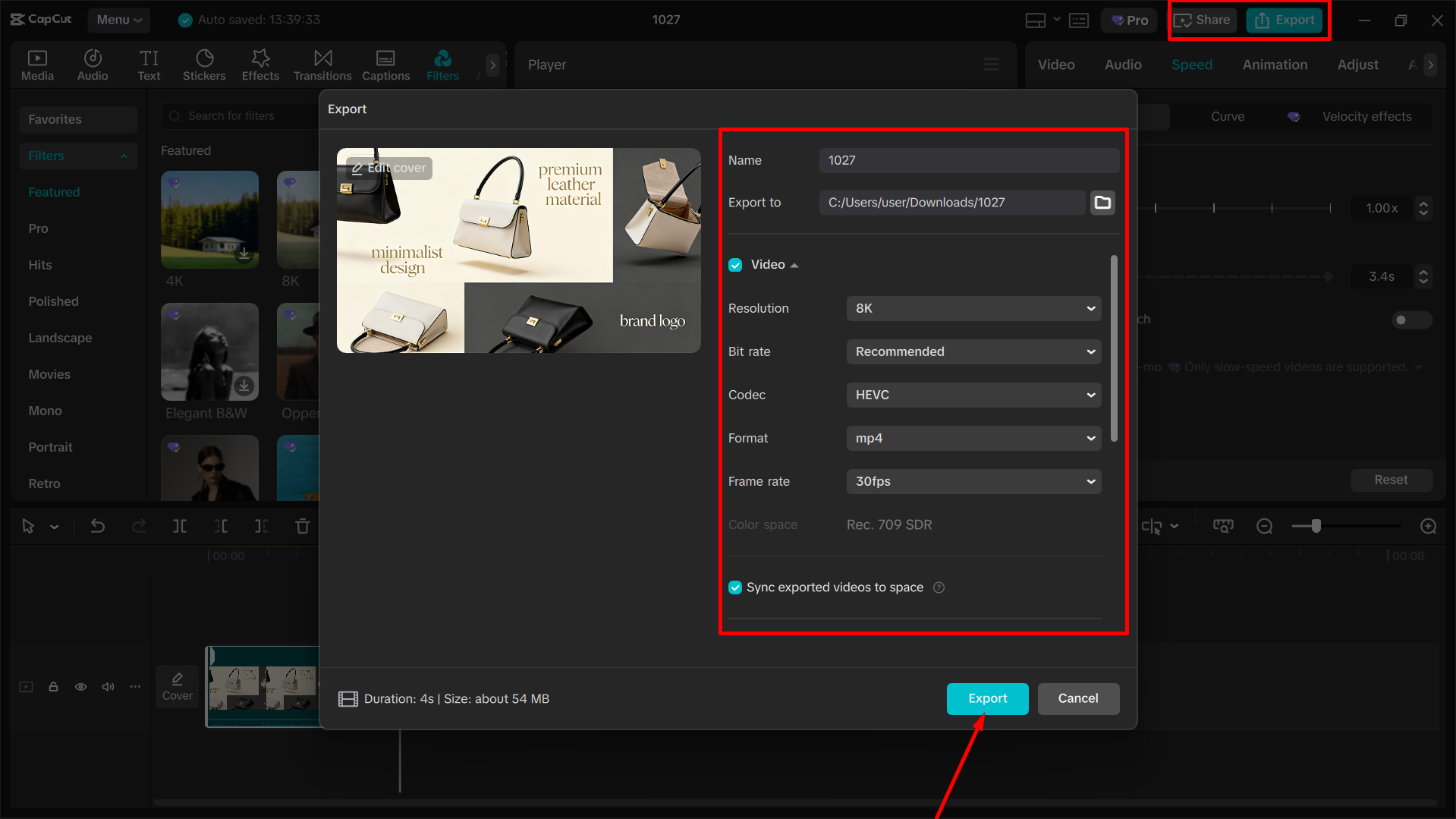 Exporting the final video from the CapCut desktop video editor