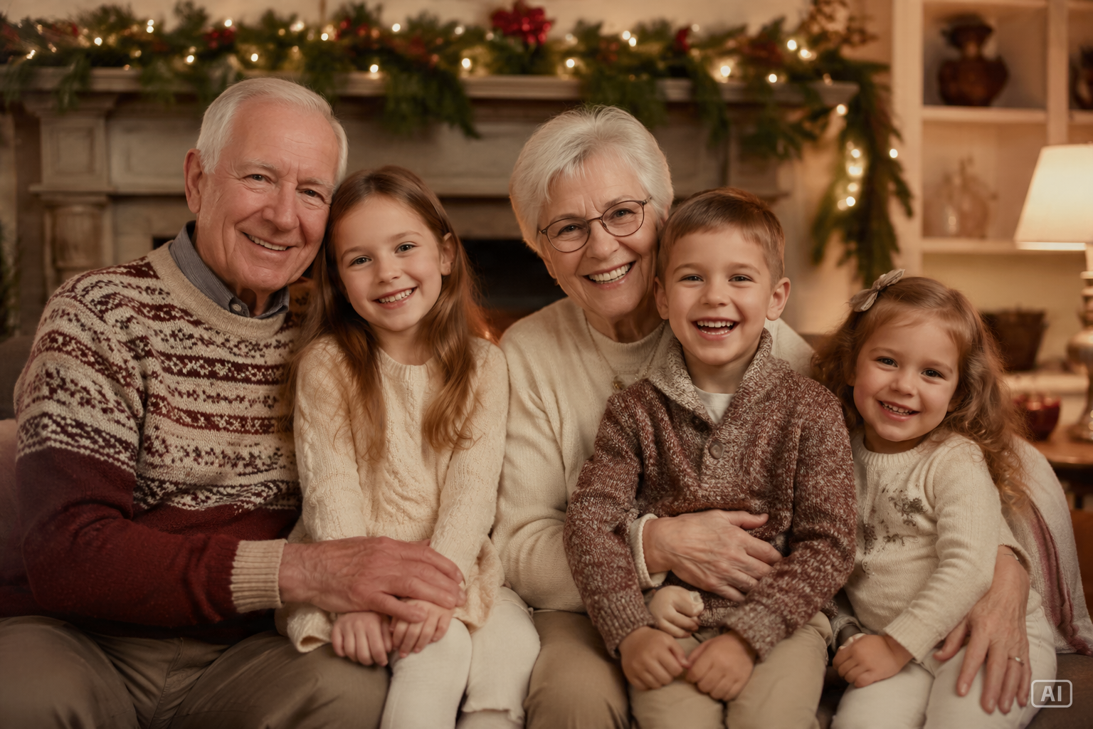 Multigenerational holiday portrait generated by Pippit