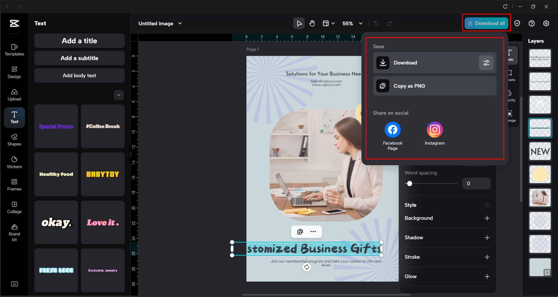 Esportare un volantino dall'editor video desktop di CapCut