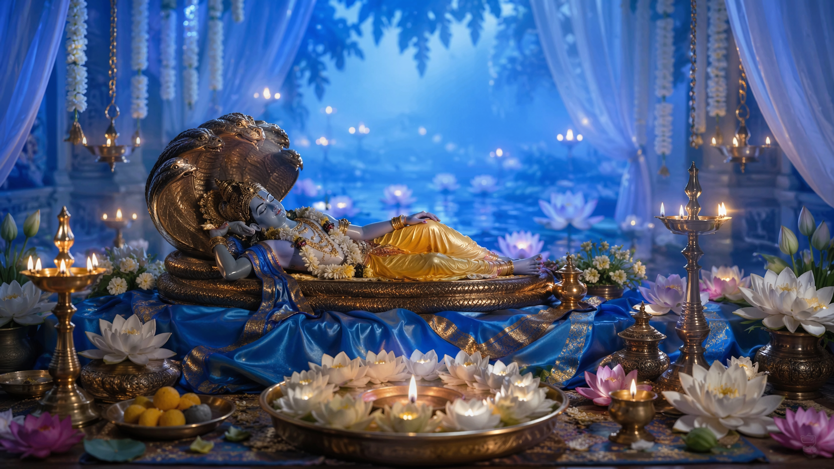 Dreamina Devshayani Ekadashi AI uppmanar snabbt exempel 4: Himmelsk kvällsscen
