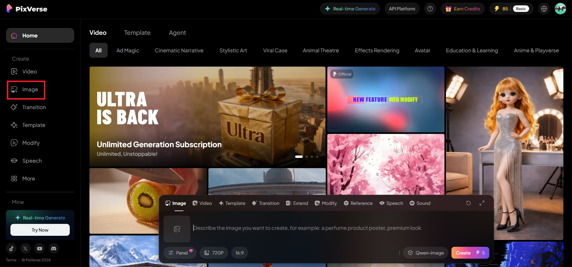 Open the PixVerse image tool