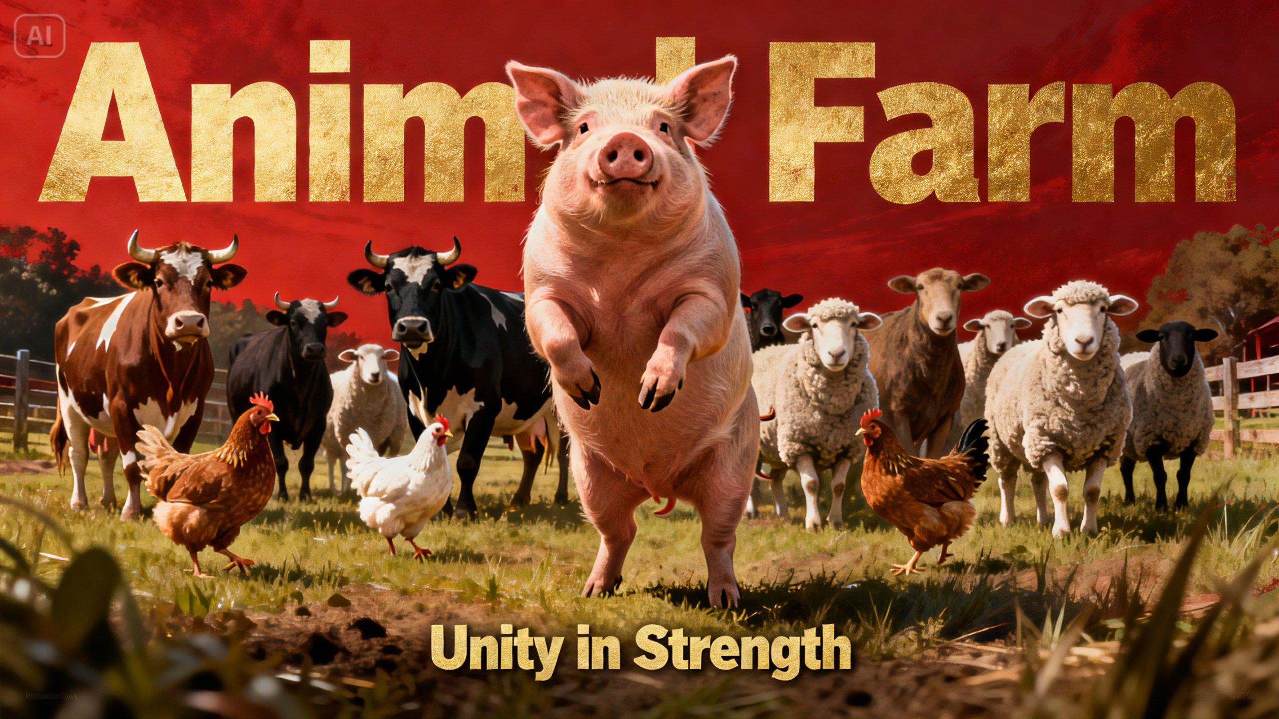 poster di una fattoria di animali con un maiale in piedi