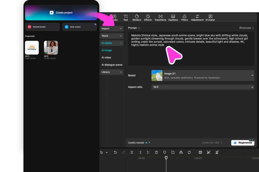 Scrierea unui prompt text în generatorul de imagini anime din CapCut