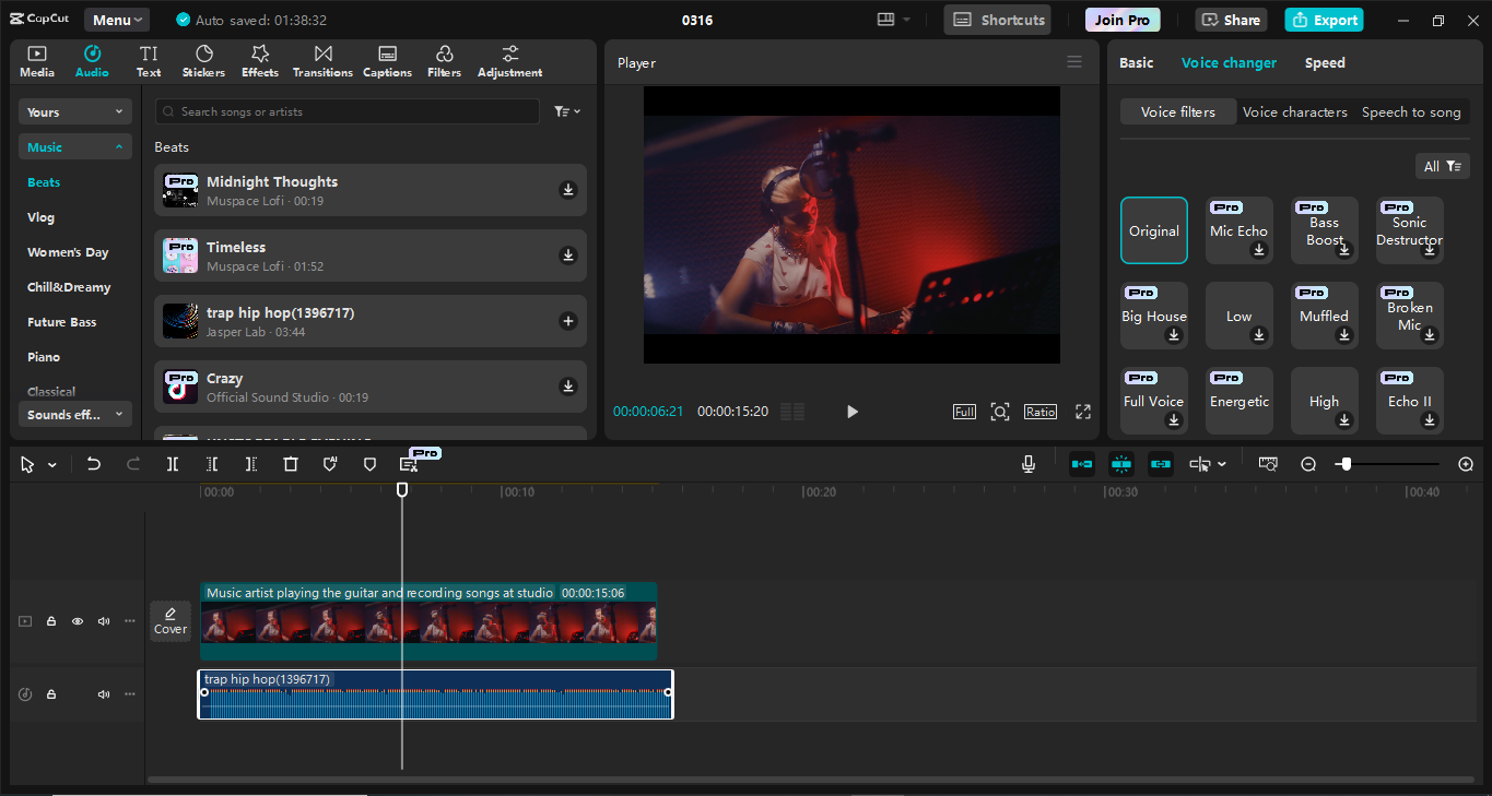 Interface de CapCut éditeur vidéo de bureau - Outil fiable pour ajouter de la musique tendance à la vidéo