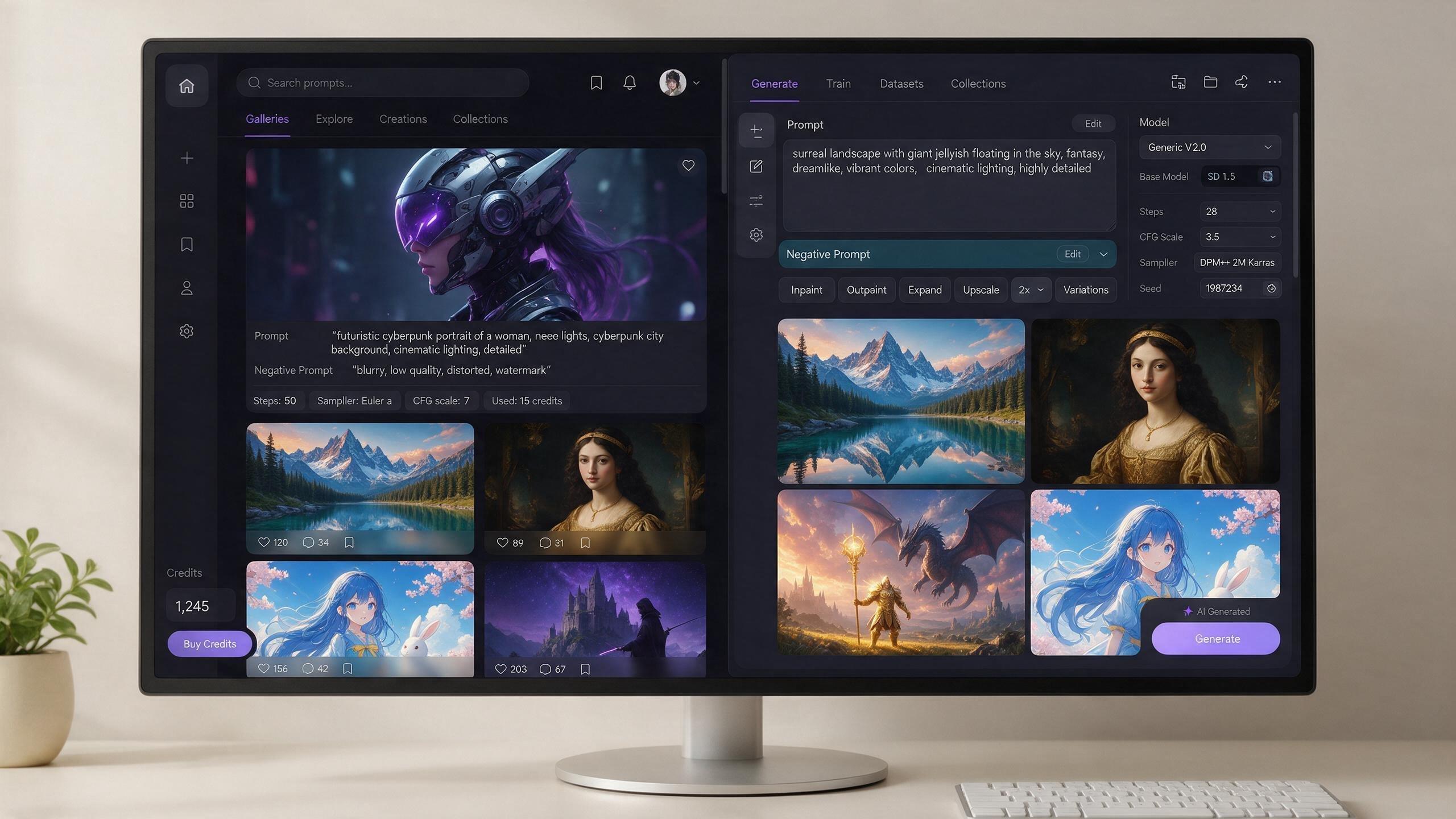 Comparing AI art generator interfaces side by side