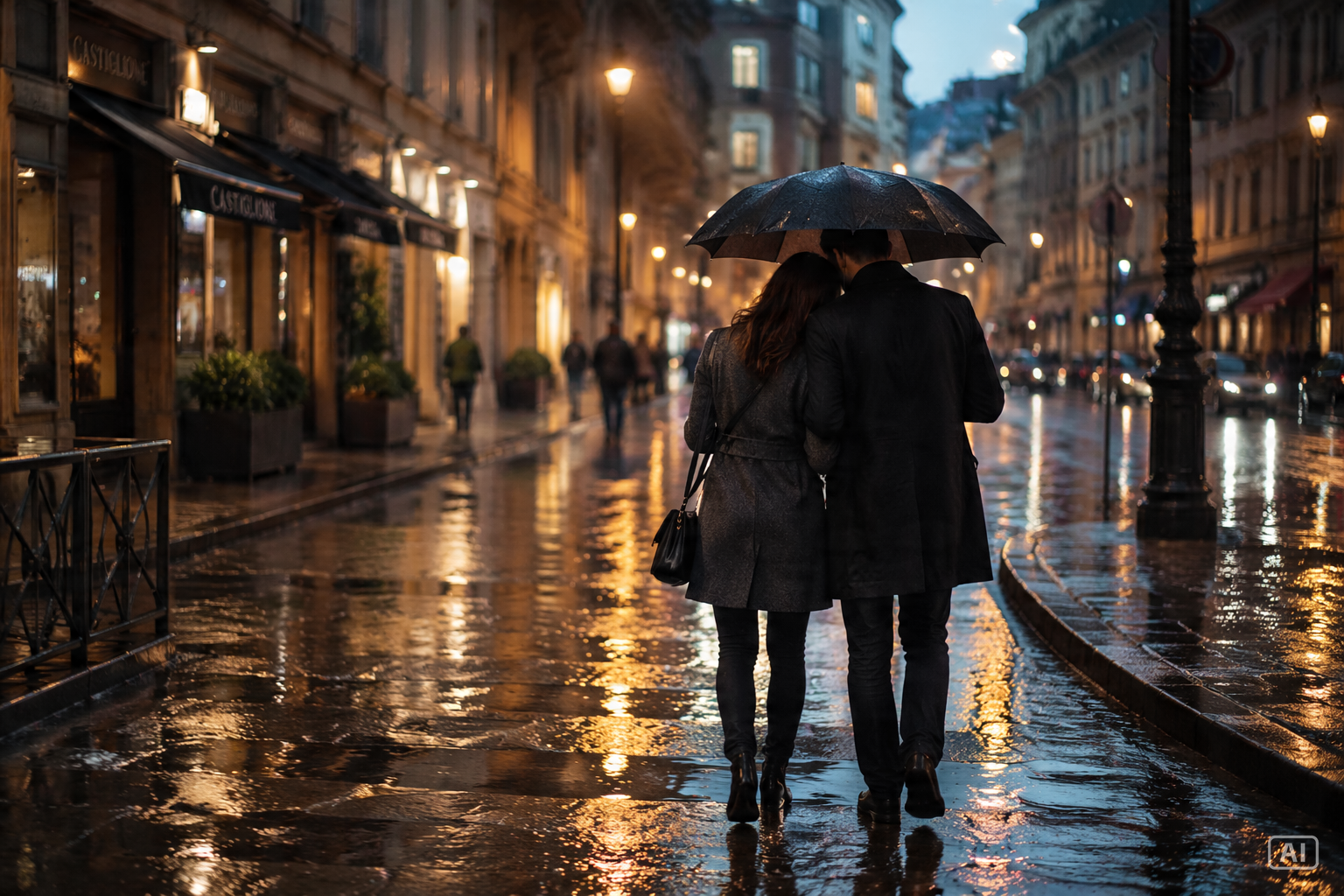 Couple sharing umbrella wallpaper generated by Pippit