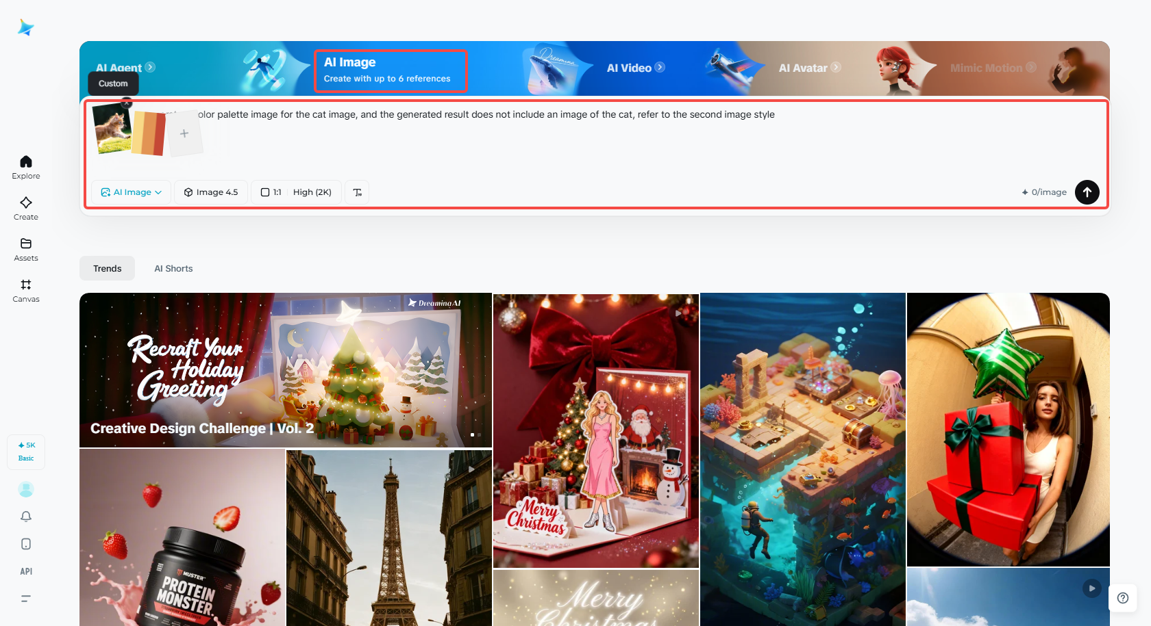 Enter the prompt and input images to Dreamina