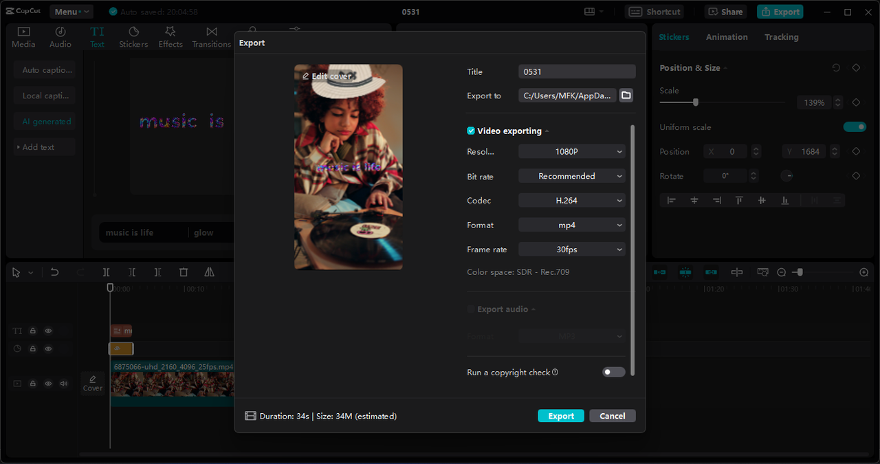 Export and share