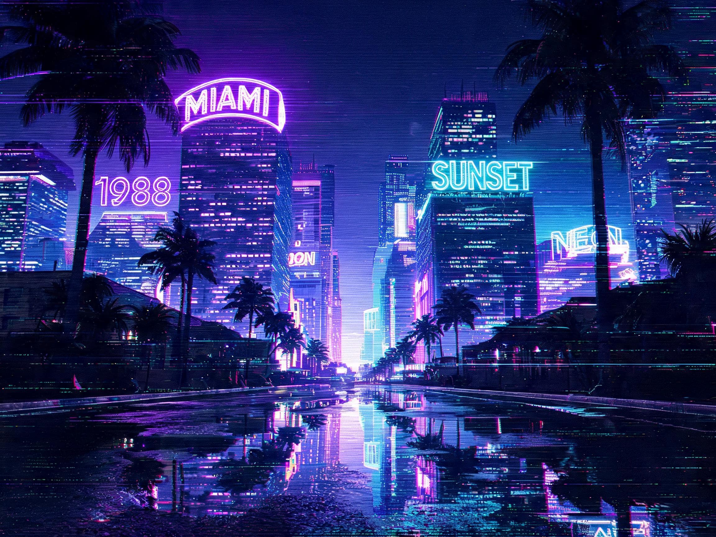 Prompt for a neon cityscape vaporwave edit