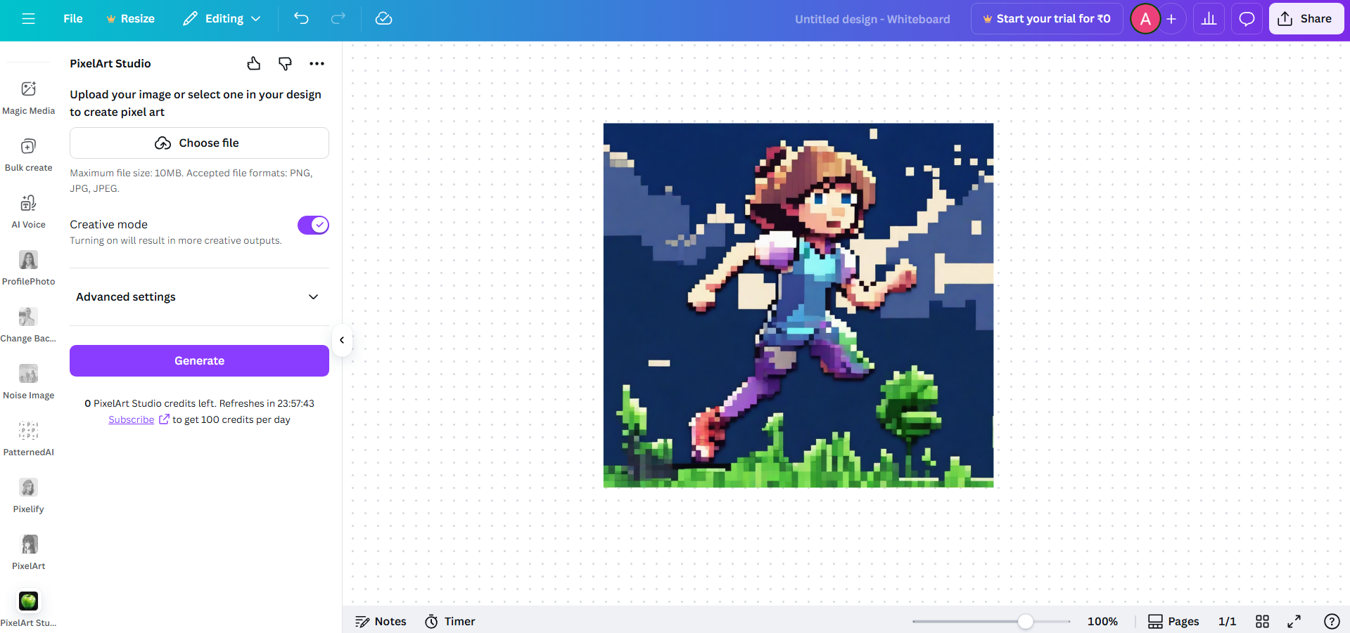 Canva pixelbildsgränssnitt
