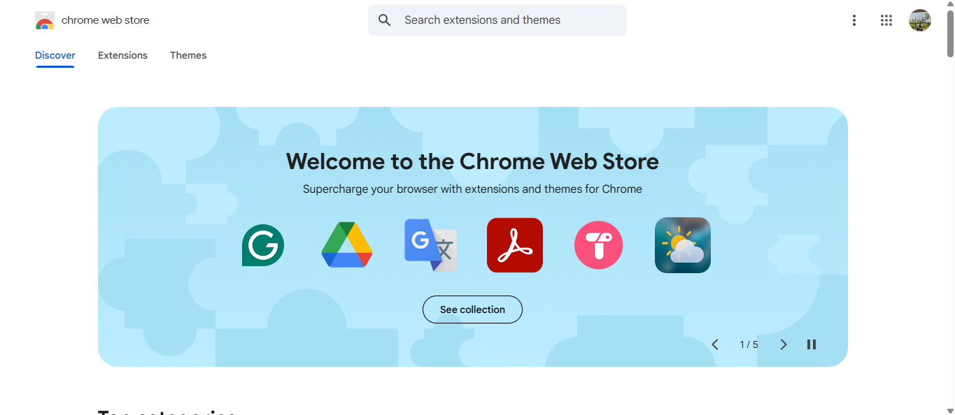 Chrome Web Store'un arayüzü