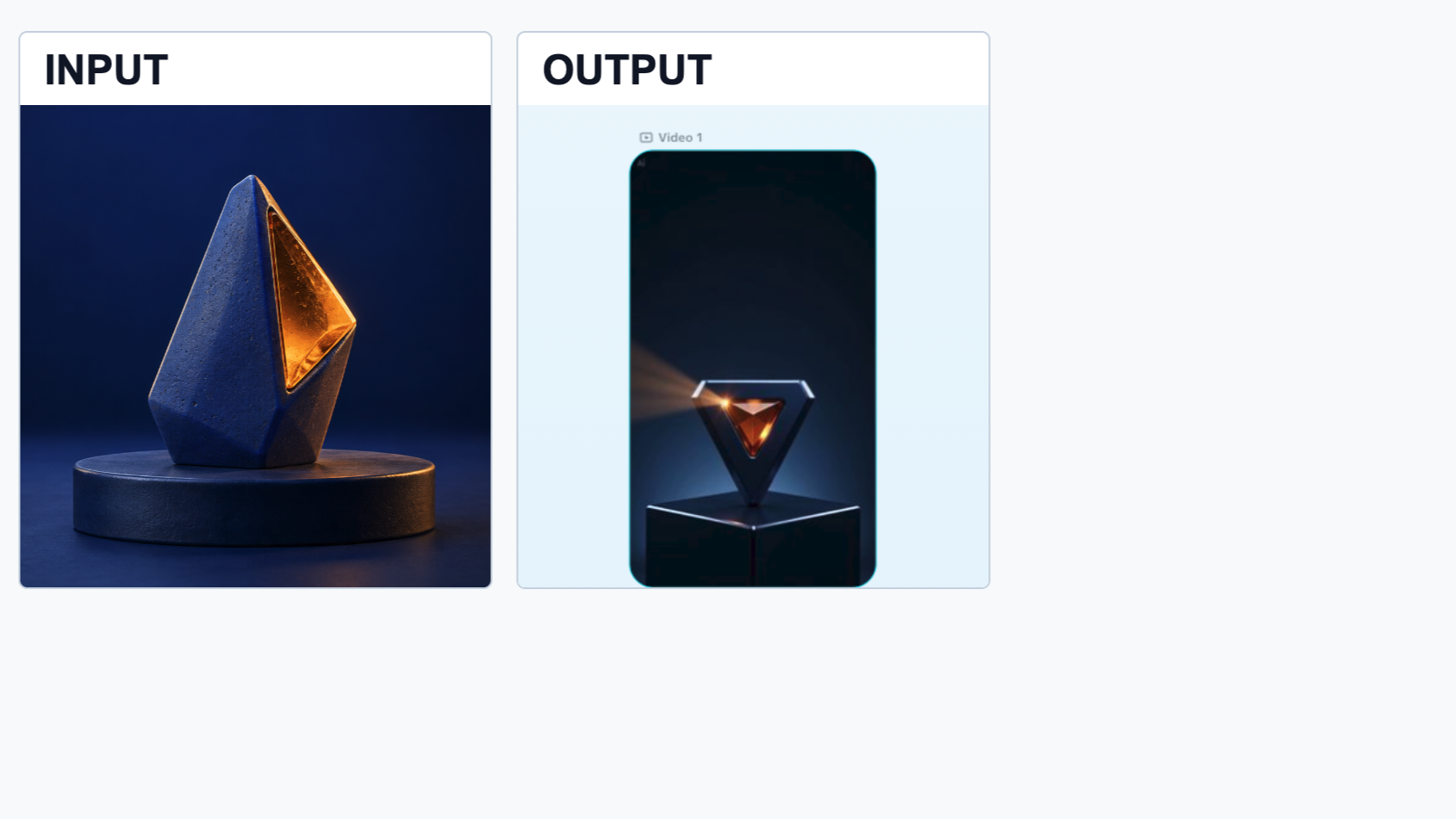 Owned cobalt geometric input beside the completed CapCut output showing an open triangular outline